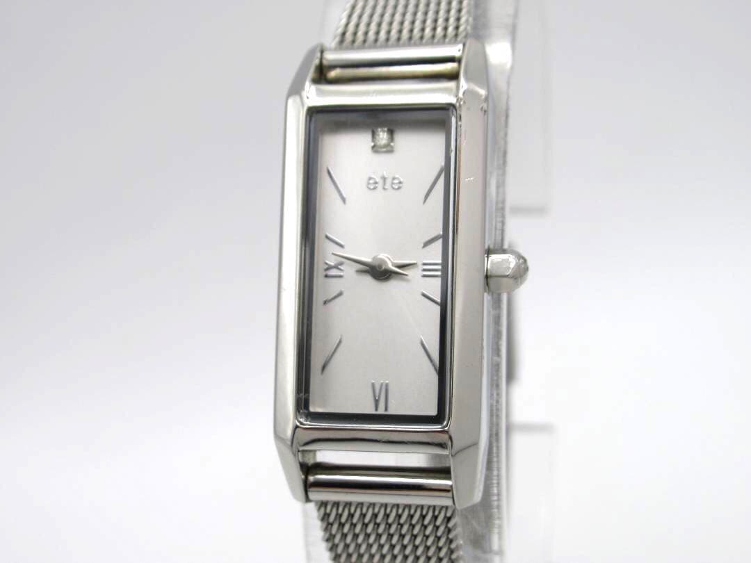 ete エテ レクタングルフェイス メッシュベルト シルバー 腕時計 1Pダイヤ