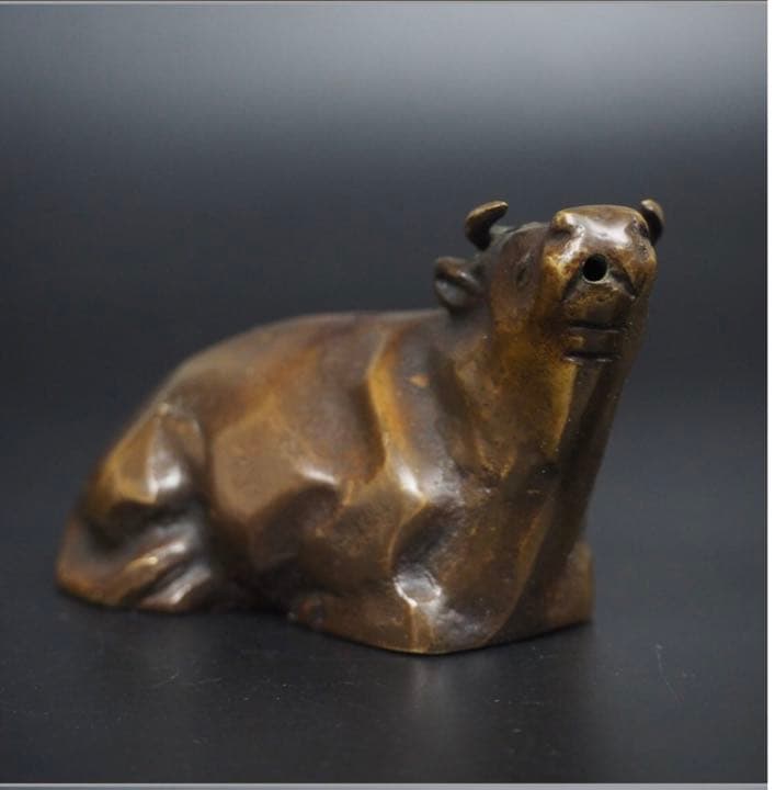 送料無料　時代物　作家物　宗雲造　銅製牛水滴　文房具