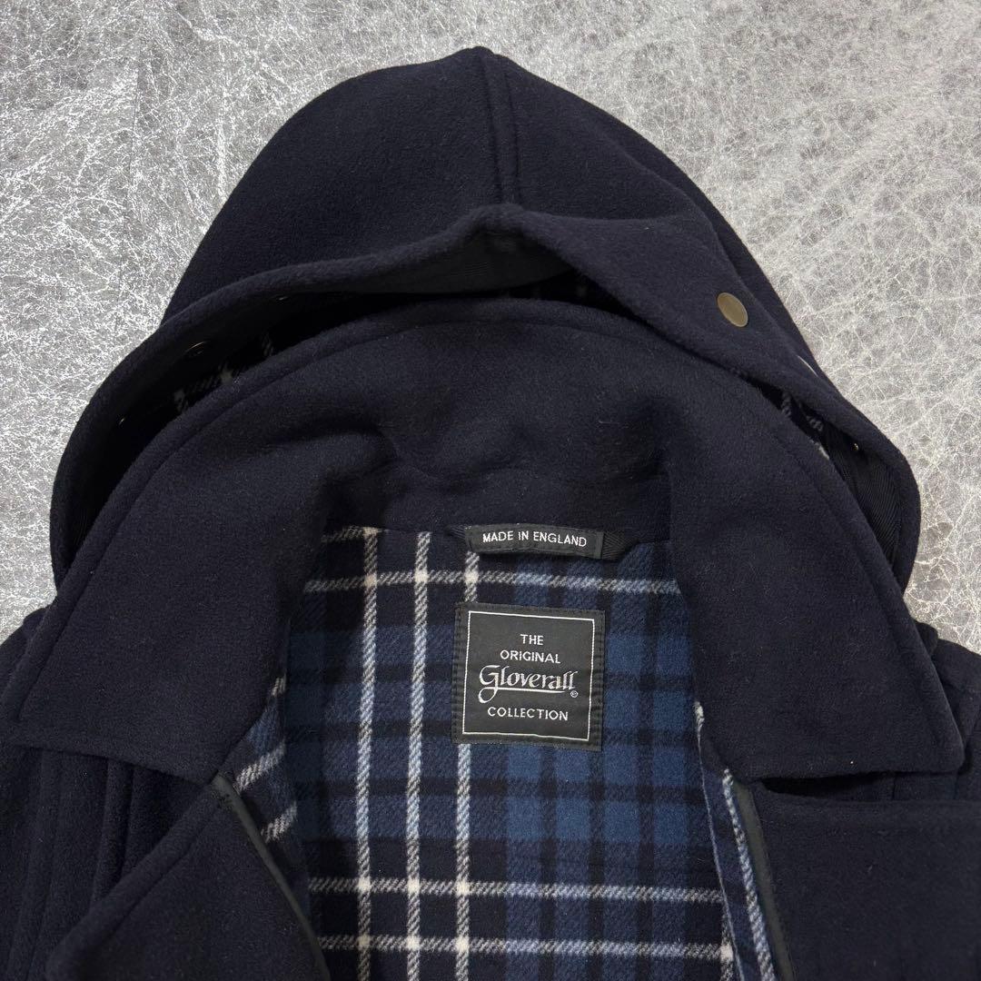 美品 グローバーオール ELIZA ロングダッフルコート 裏地チェック 44 紺