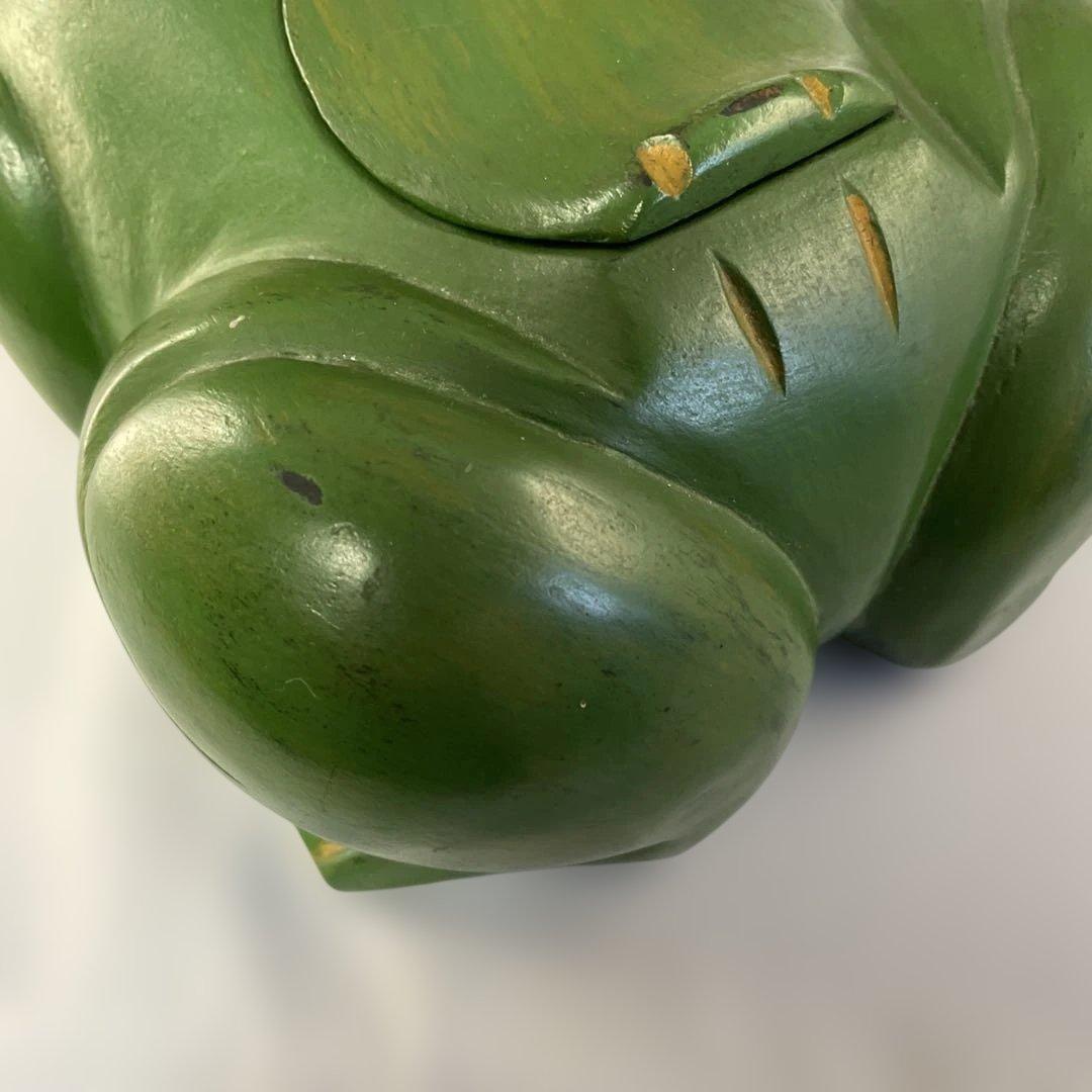 【ヴィンテージ】カエルの木彫り 一木造　小物入れ オブジェ（ハンドメイド）