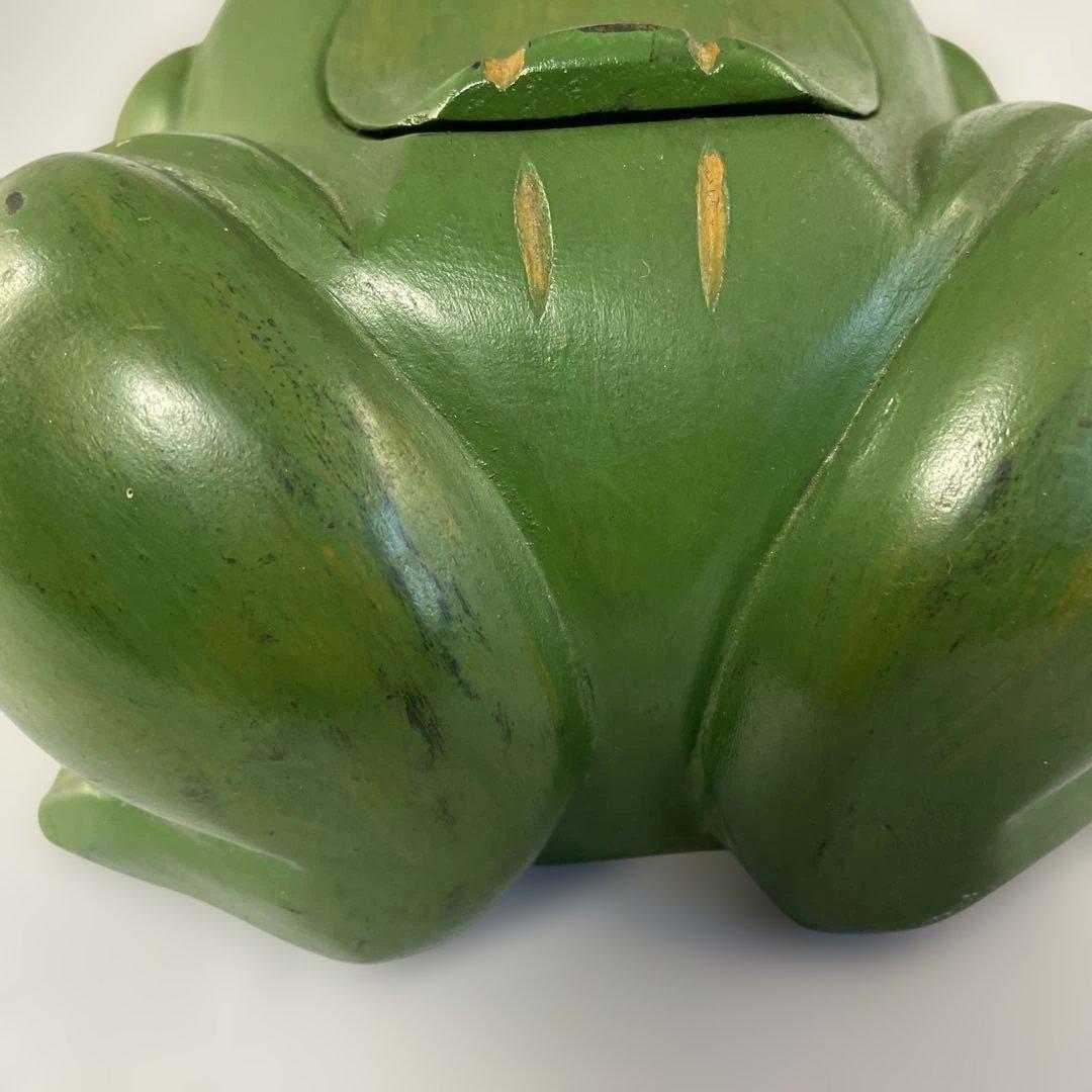【ヴィンテージ】カエルの木彫り 一木造　小物入れ オブジェ（ハンドメイド）