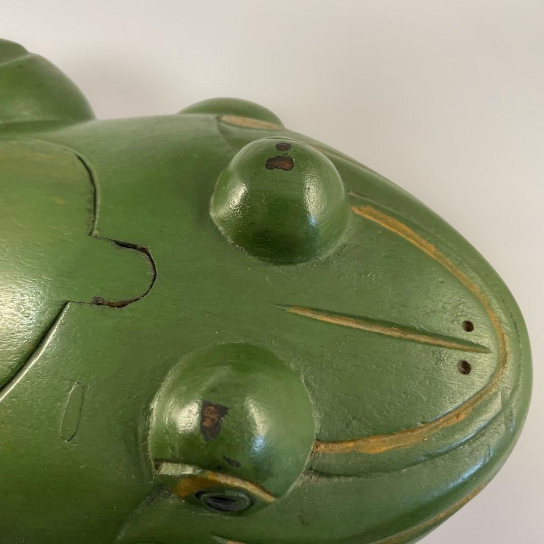 【ヴィンテージ】カエルの木彫り 一木造　小物入れ オブジェ（ハンドメイド）