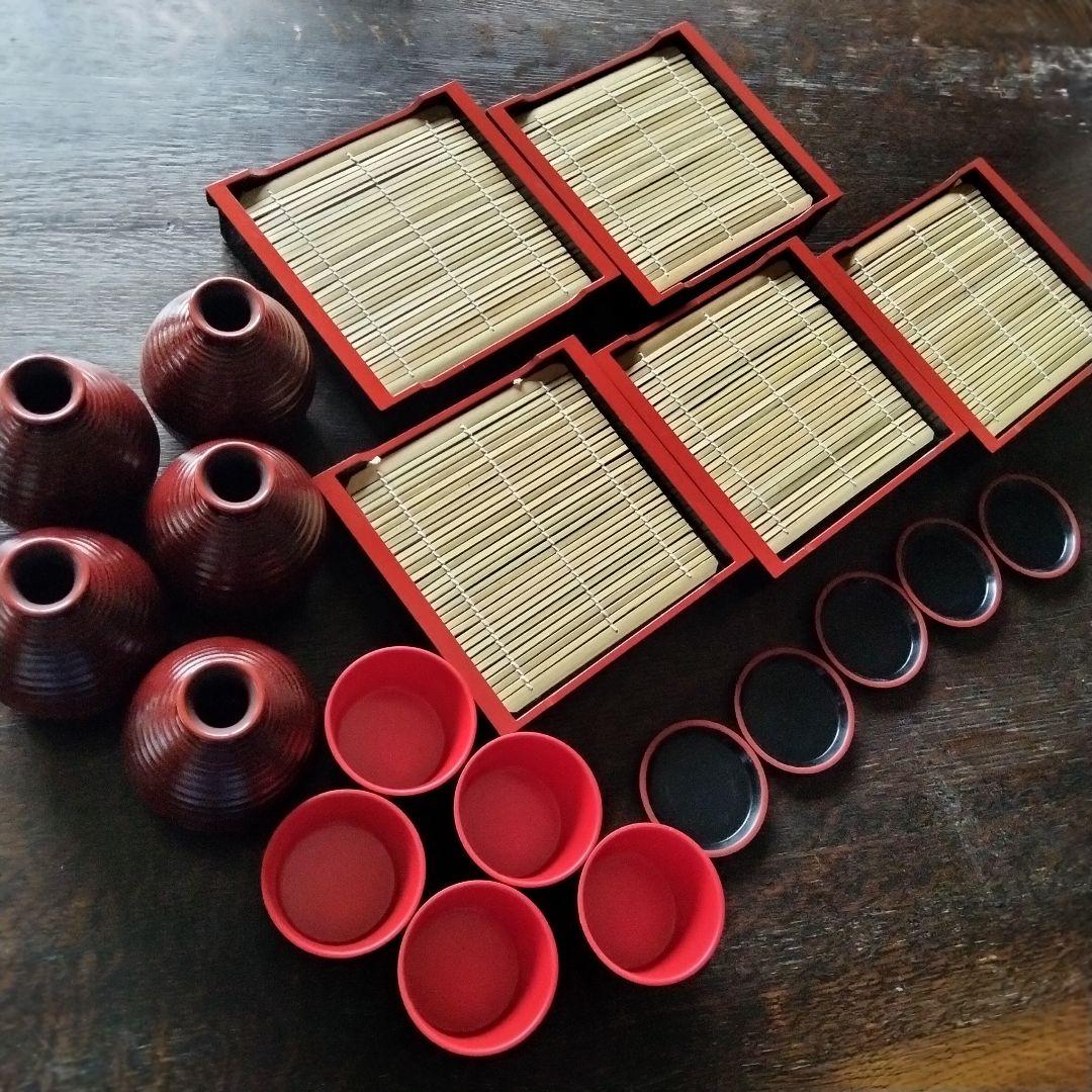 蕎麦せいろ　5客セット　貴舟盛り黒天朱　底なし