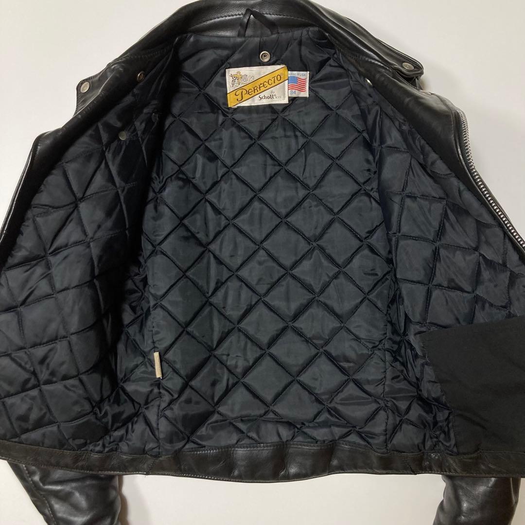 SCHOTT 618 USA製 34 ダブルライダース ブラック バイクタグ