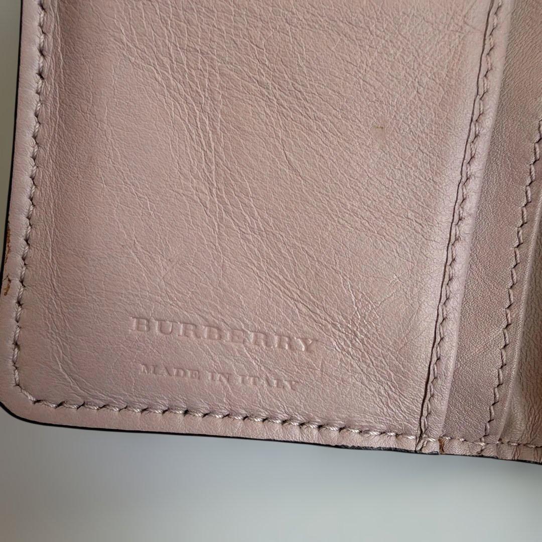 希少 BURBERRY バーバリー メガチェック 二つ折り財布 くすみ ピンク