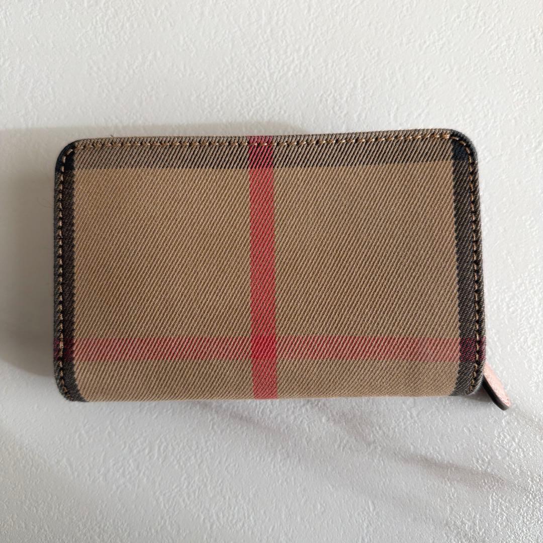 希少 BURBERRY バーバリー メガチェック 二つ折り財布 くすみ ピンク
