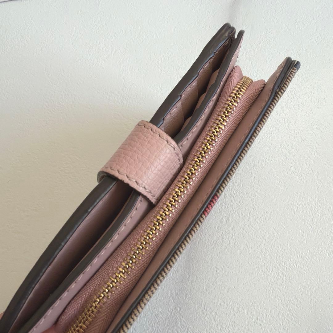 希少 BURBERRY バーバリー メガチェック 二つ折り財布 くすみ ピンク