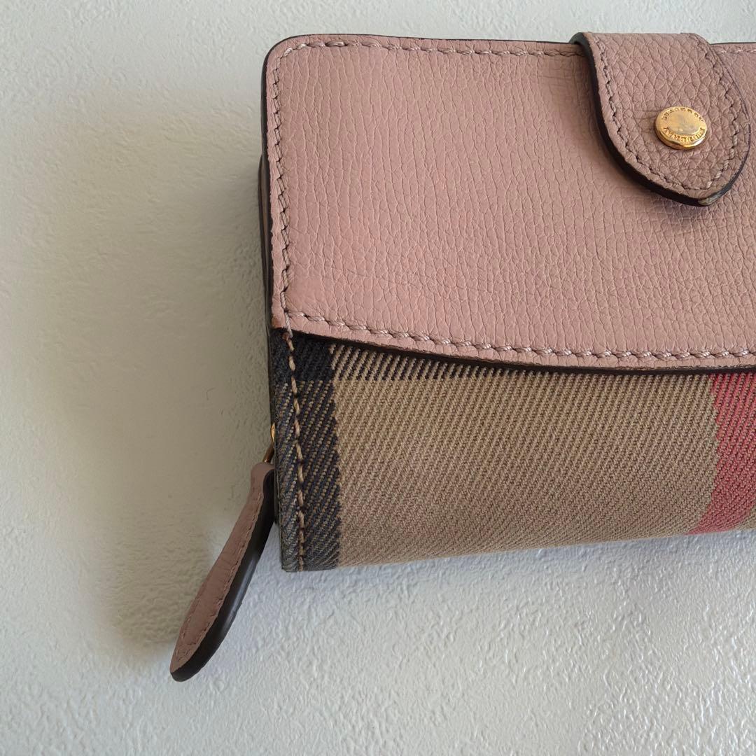 希少 BURBERRY バーバリー メガチェック 二つ折り財布 くすみ ピンク