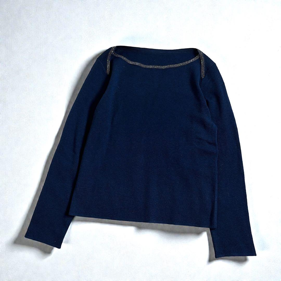 現行 25AW アナイ ステップビジュー ニット 38 紺 定価3.3万 卒業式