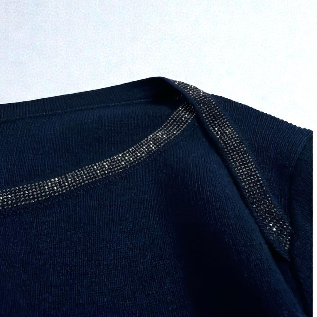 現行 25AW アナイ ステップビジュー ニット 38 紺 定価3.3万 卒業式