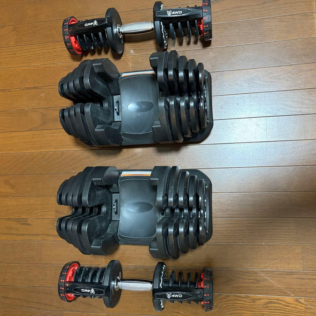 4WD 可変式 ダンベル 重量調整 ダイヤル式 38kg x 2個セット