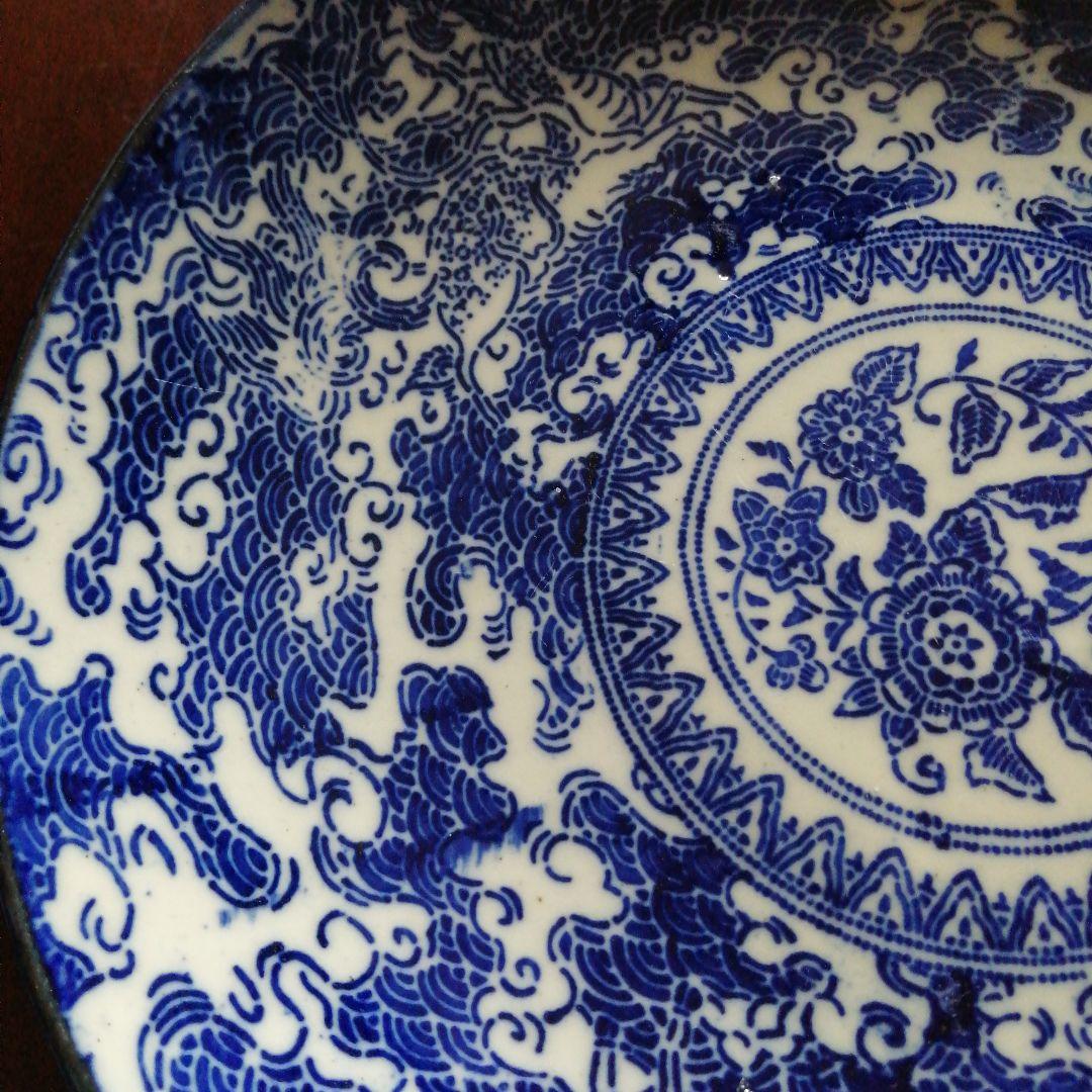 古伊万里　紙摺印判染付大皿　2枚　26cm　江戸後期～明治期