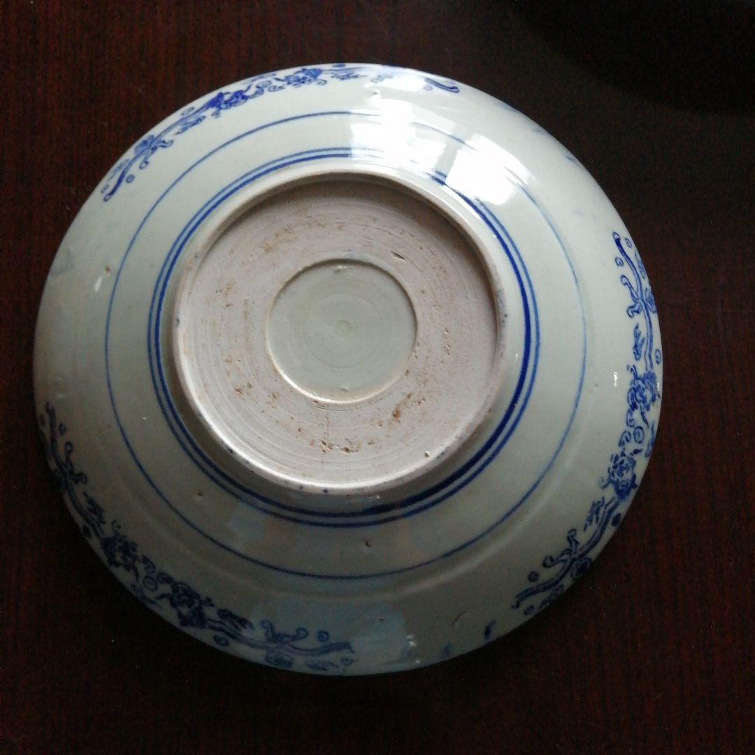 古伊万里　紙摺印判染付大皿　2枚　26cm　江戸後期～明治期