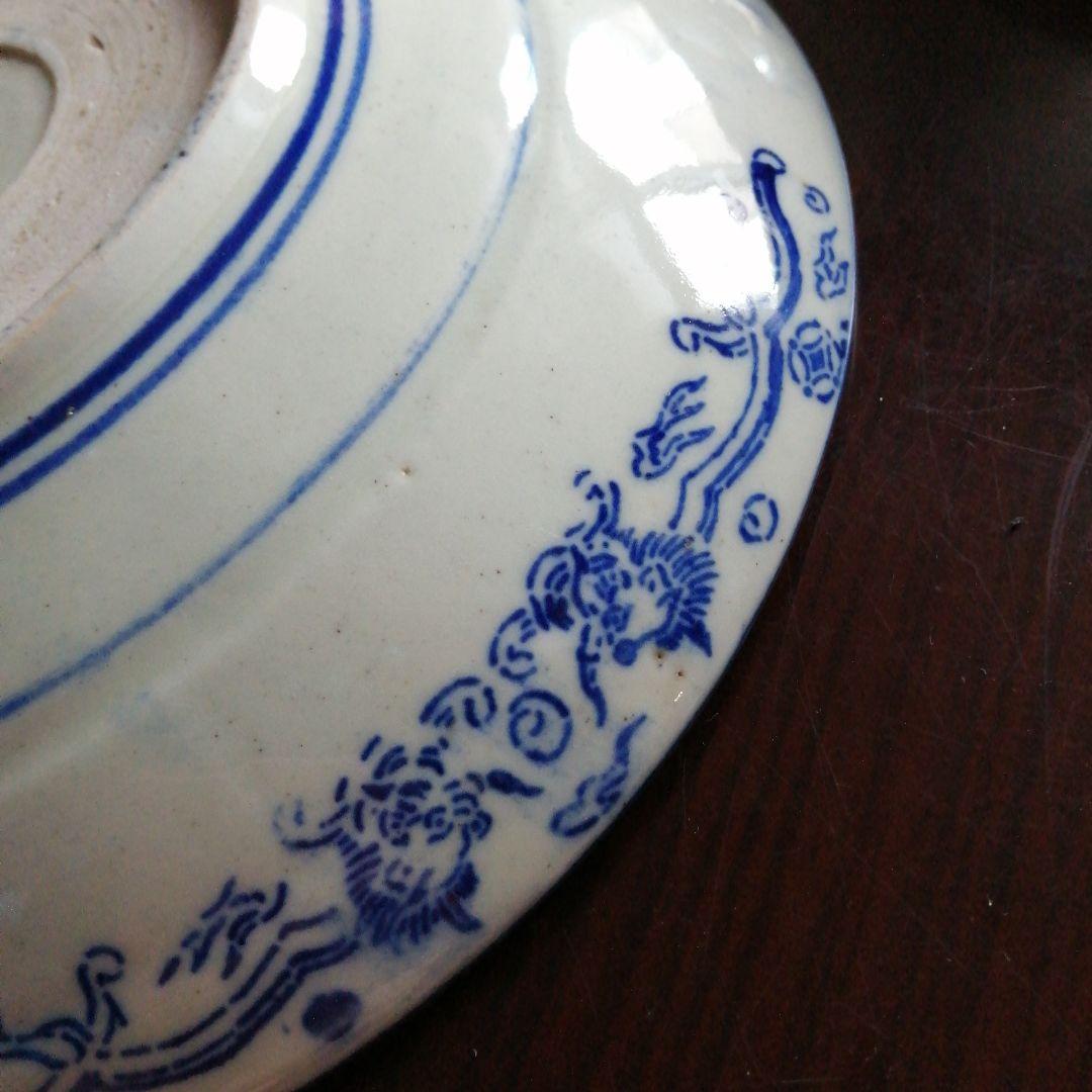 古伊万里　紙摺印判染付大皿　2枚　26cm　江戸後期～明治期