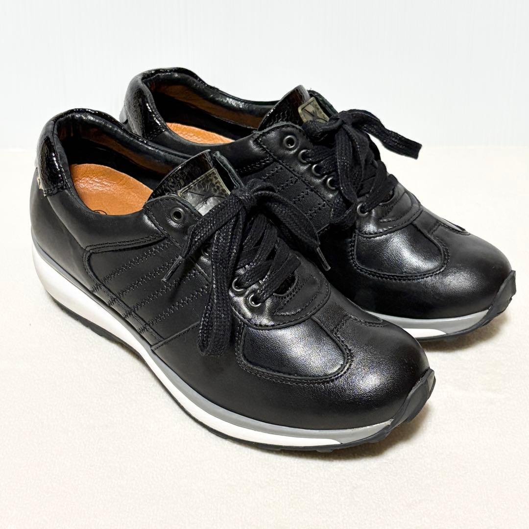 【Xsensible】 ストレッチウォーカー 37 黒 革 健康 綺麗 23.5