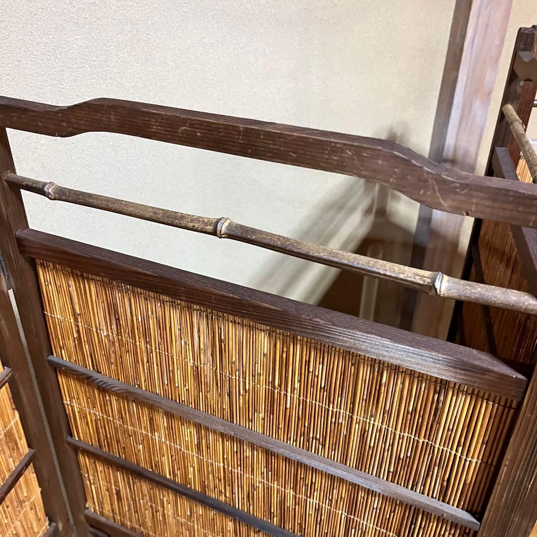 天津　御簾屏風　天然木　竹