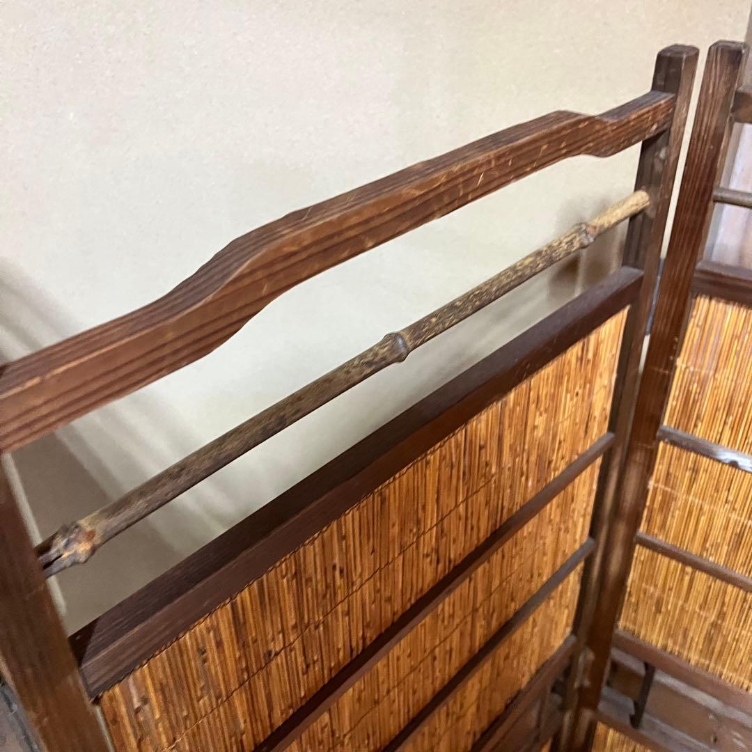 天津　御簾屏風　天然木　竹