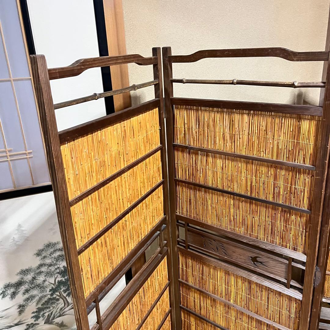 天津　御簾屏風　天然木　竹