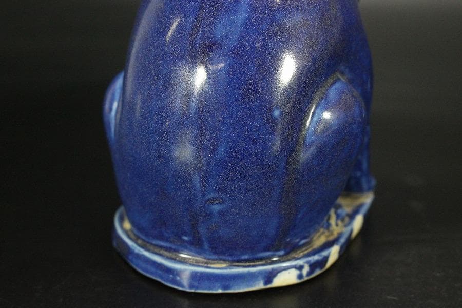瑠璃釉 兎 置物 高12cm 骨董(LC999)