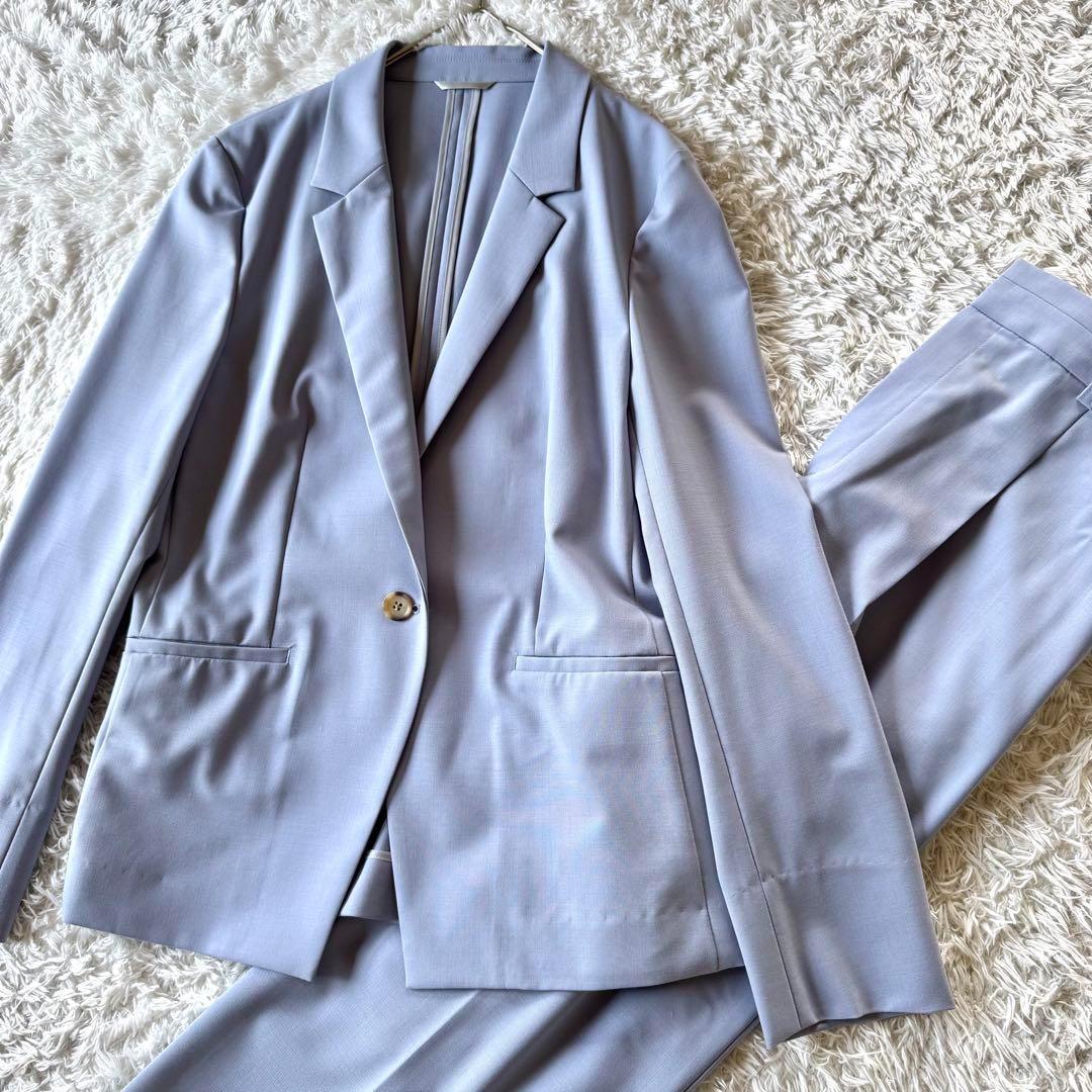 極美品　ユナイテッドアローズ　ビジネススーツ　セットアップ　ノーカラー　ブルー