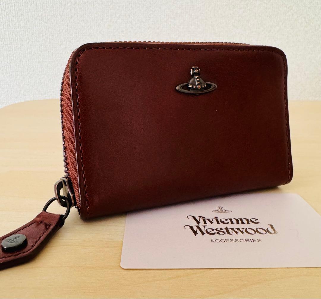 新品☆ヴィヴィアンウエストウッド☆キーリング付き ラウンドファスナー小銭入れ☆茶