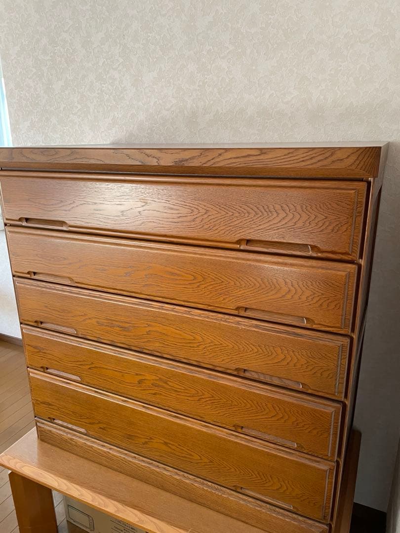 ナチュラルウッド 5段チェスト