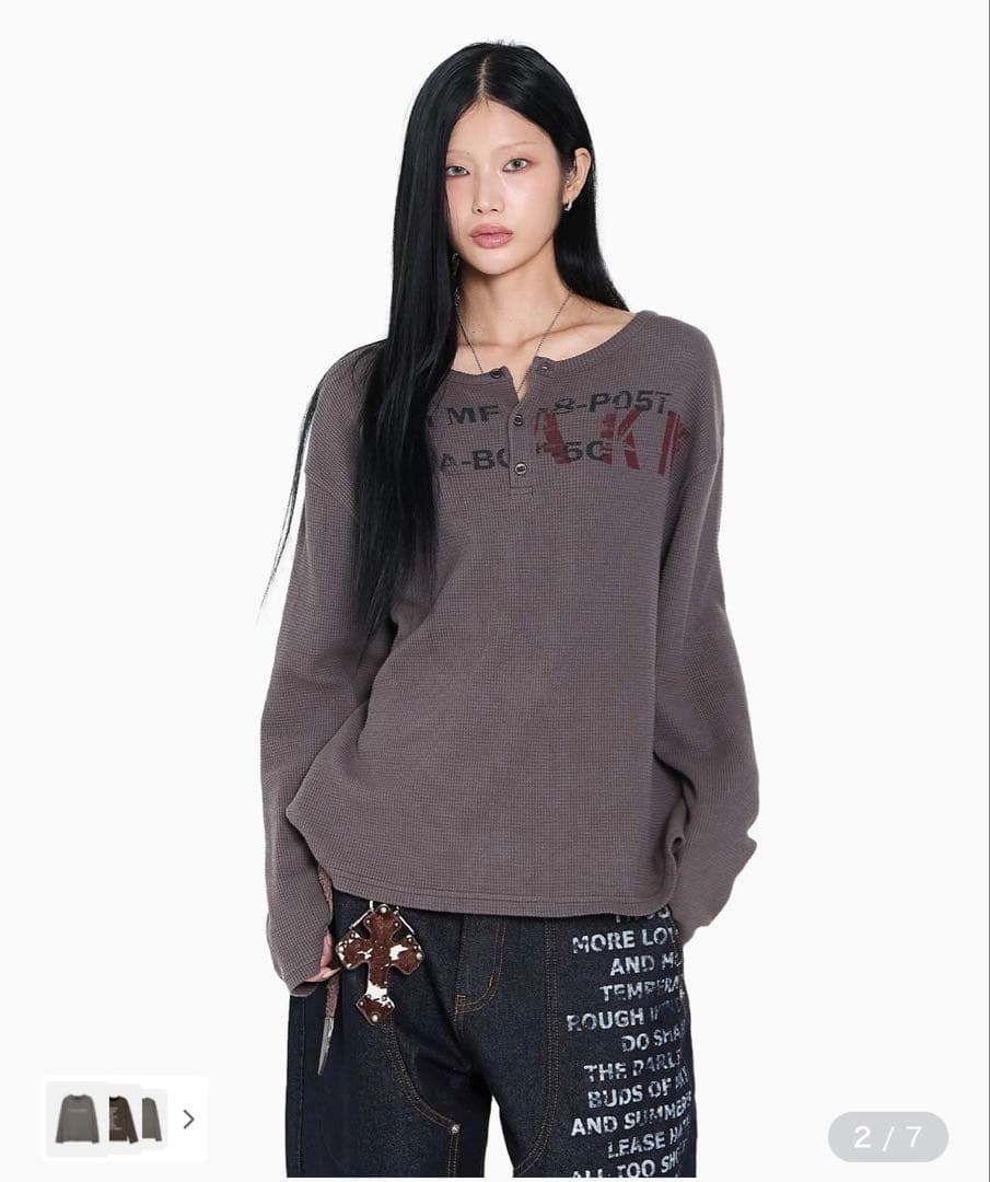 トップス aakam Waffle Henry Neck Long Sleeve