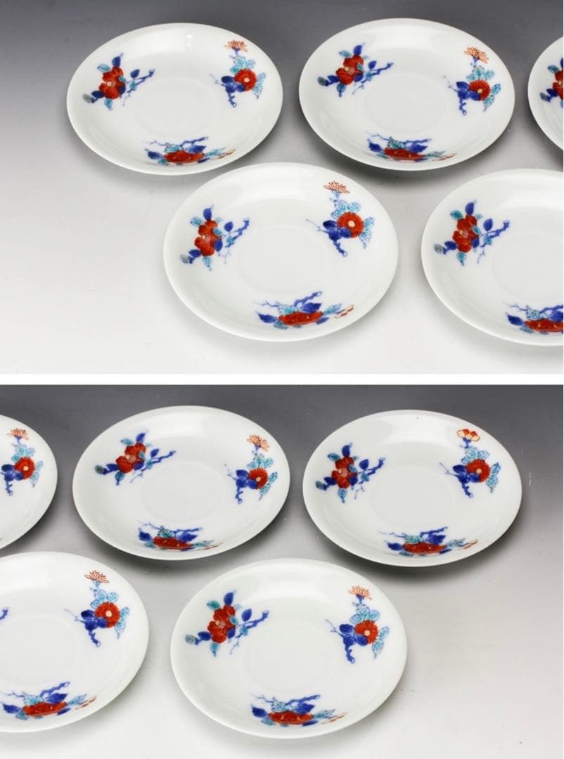 【極レア】十一代 今泉今右衛門 錦三方花絵蓋碗 五客