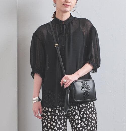 美品 ユナイテッドアローズ TOKYO 1,7万円 フリルブラウス 黒 C464