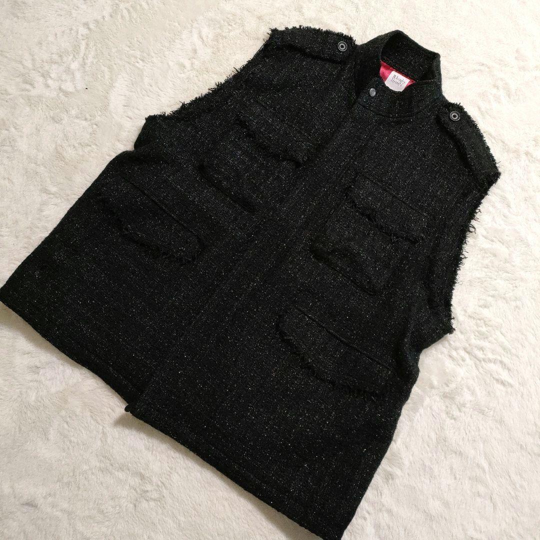 RhodolirioN ツイード ベスト 黒 赤裏地 キラキラ オーバーサイズ