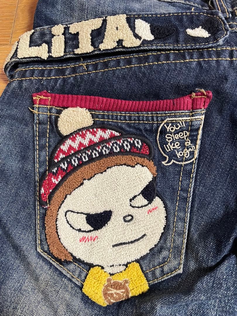 Lolita jeans 奈良美智　ヴィンテージ加工　サガラ刺繍デニム　Sサイズ