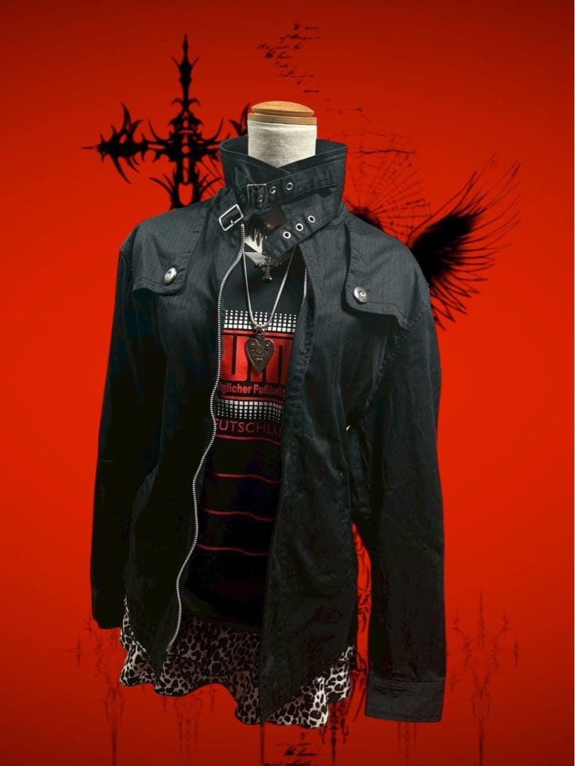 y2k00s当時物　平成ギャルダブルベルトライダース黒ダークコア　ストライプ