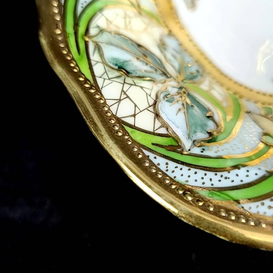 ▽美品▽オールドノリタケ 手付皿　深皿 RCマーク 金彩盛上　金盛花紋