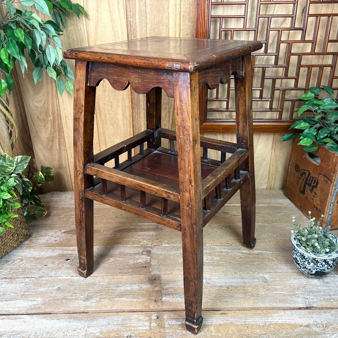 中国アンティークビンテージ年代物木製サイドテーブル飾り台ディスプレイ台花台置台