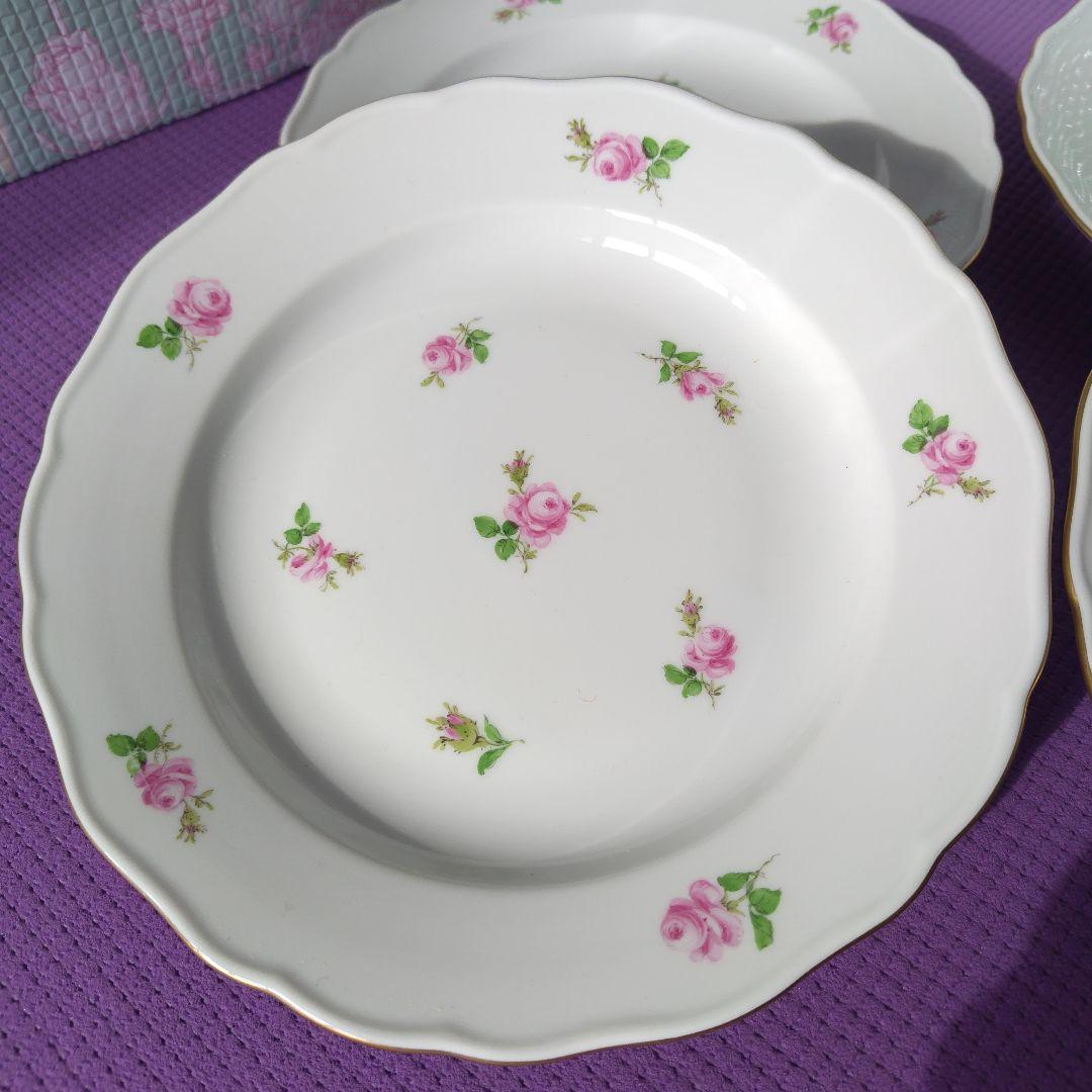 マイセンバラ柄波型皿4枚セット