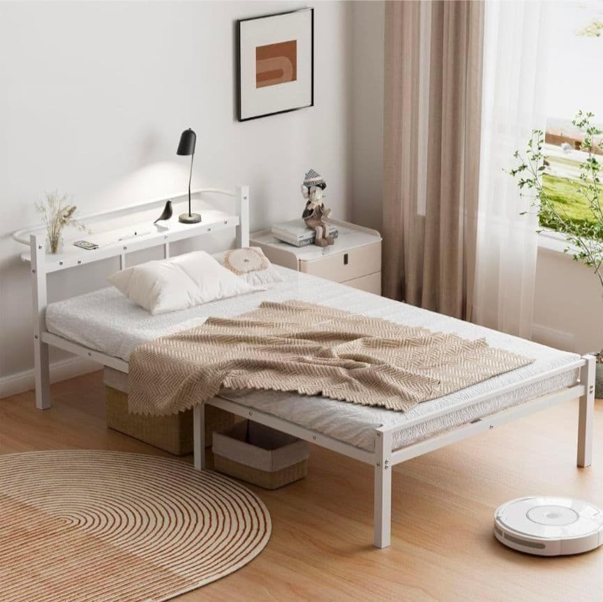 ベッドフレーム シングル ベッド 宮棚 2口コンセント パイプベッド