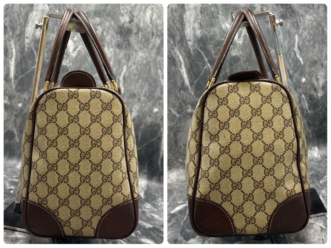 ✨美品✨GUCCI GG ボストンバッグ ハンド ブラウン ロゴ レザー 金具