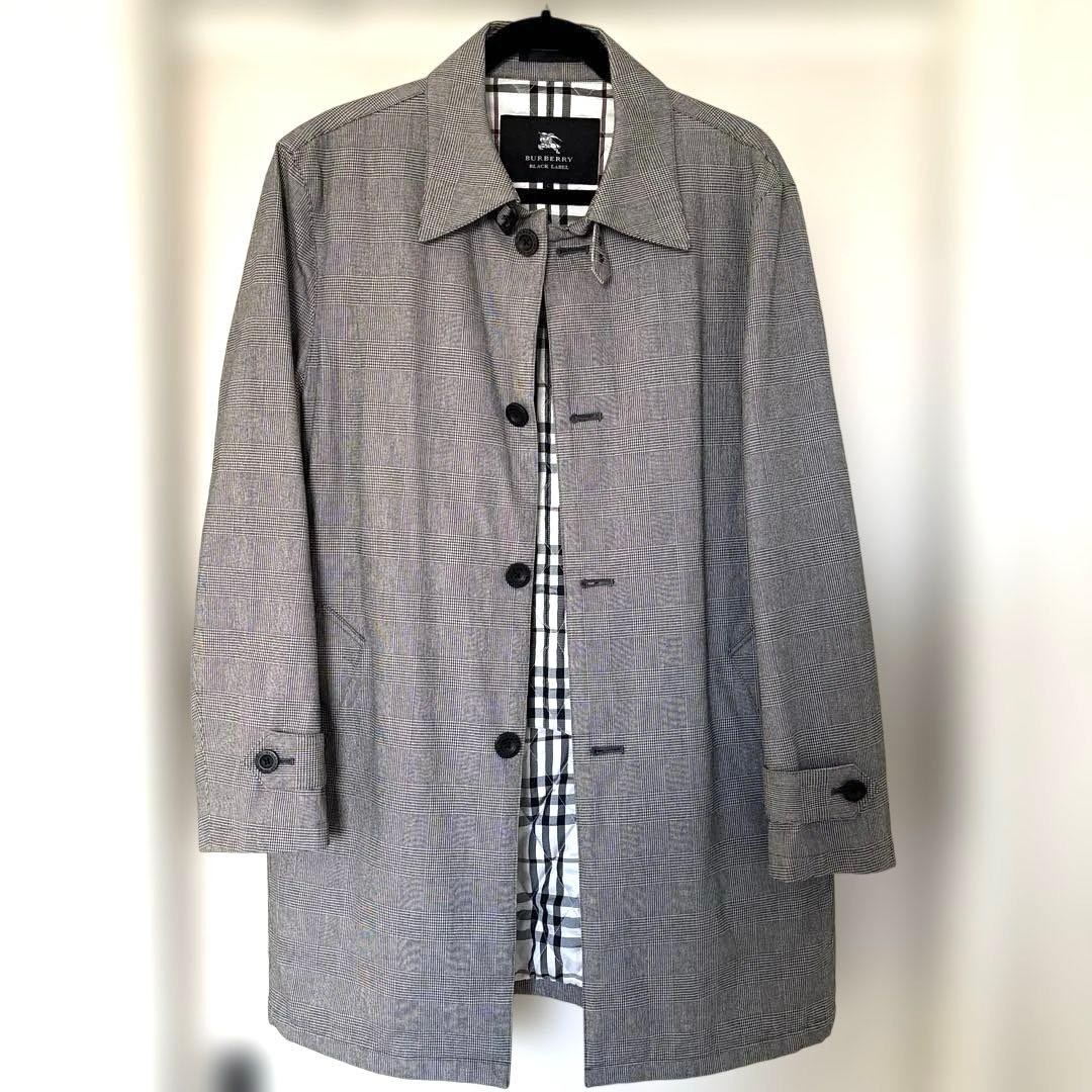 バーバリー　ブラックレーベル　メンズLサイズ　ステンカラーコート　グレンチェック