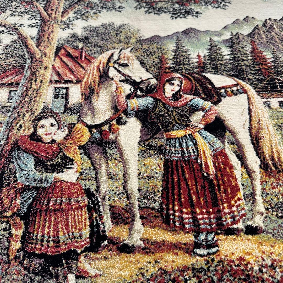 【新品未使用】絵画風　絨毯　カーペット　玄関用　家　馬　玄関　廊下　絵画　イラン