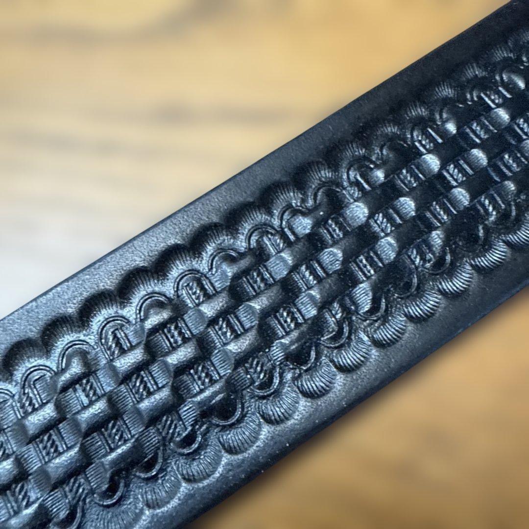 IDAHO LEATHER バスケットスタンプ　レザーベルト　八角バックル　碇印