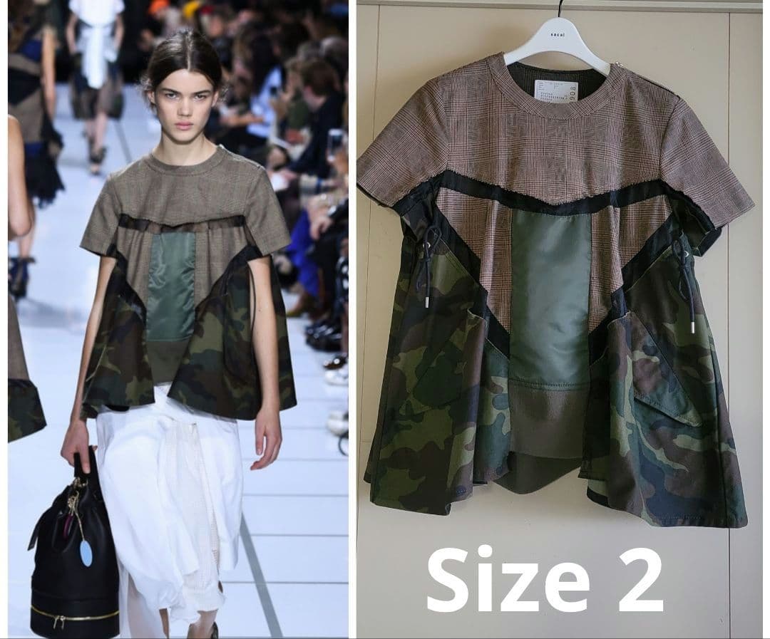 sacai カモフラ グレンチェック MA1 ドッキングブラウス サイズ2