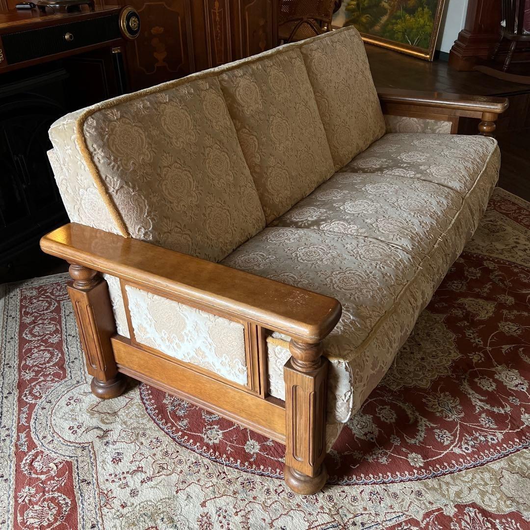 k184 オールドカリモク 金華山織りソファセット 3人掛け・1人掛け×2個