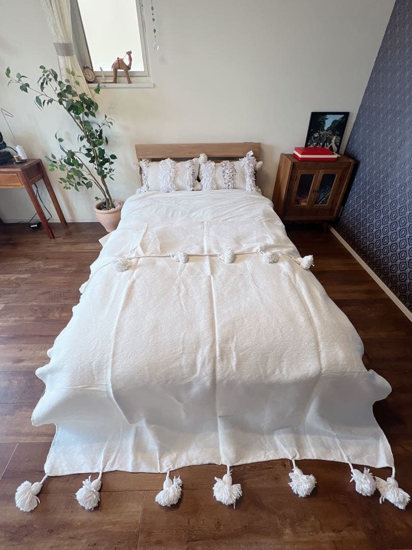 ポンポンブランケットB 約250×150cm 白