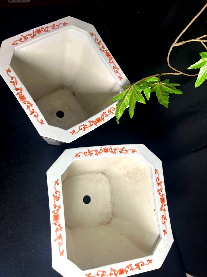 中国美術 磁器 粉彩古盆器 植木本 盆栽鉢 古陶磁器 2点セット
