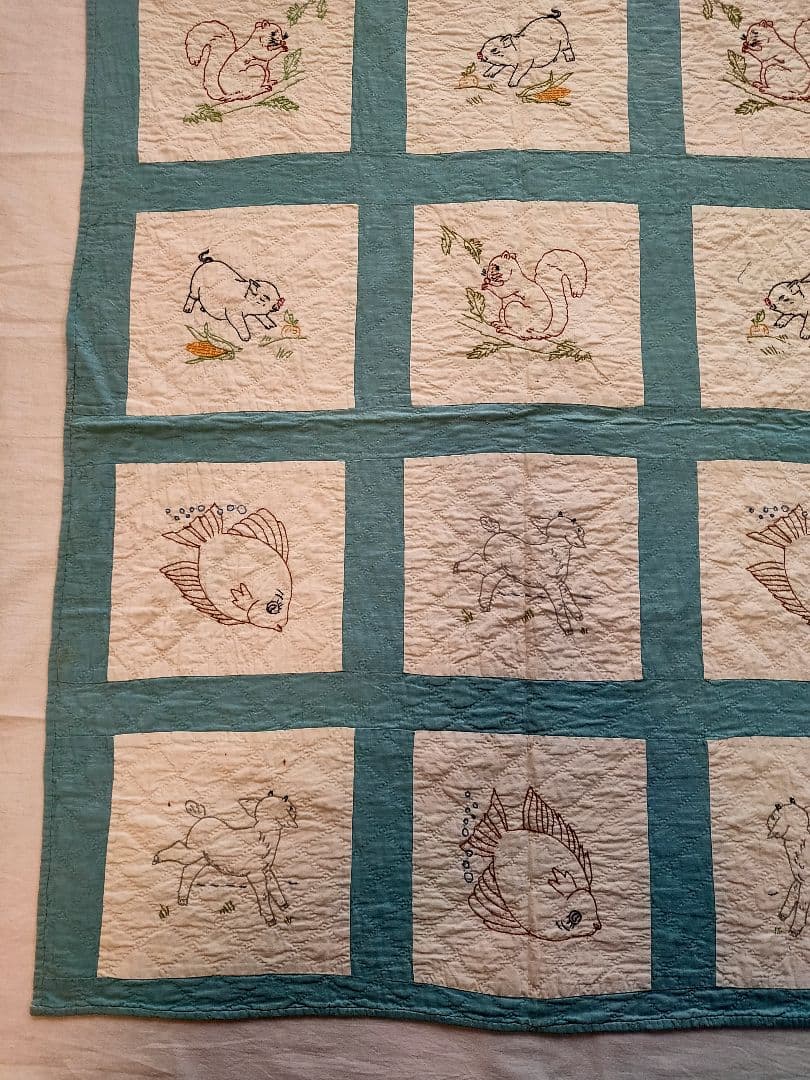 アンティーク キルト USA 動物刺繍