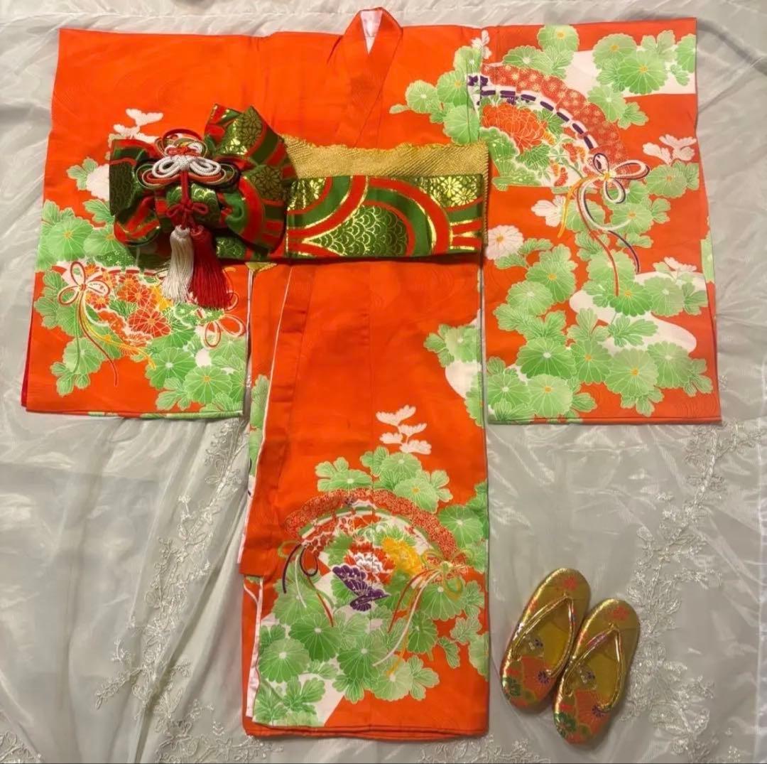 本日限定 七五三直前特別割引！お宮参り 七五三 3歳 着物セット 花柄 扇子柄