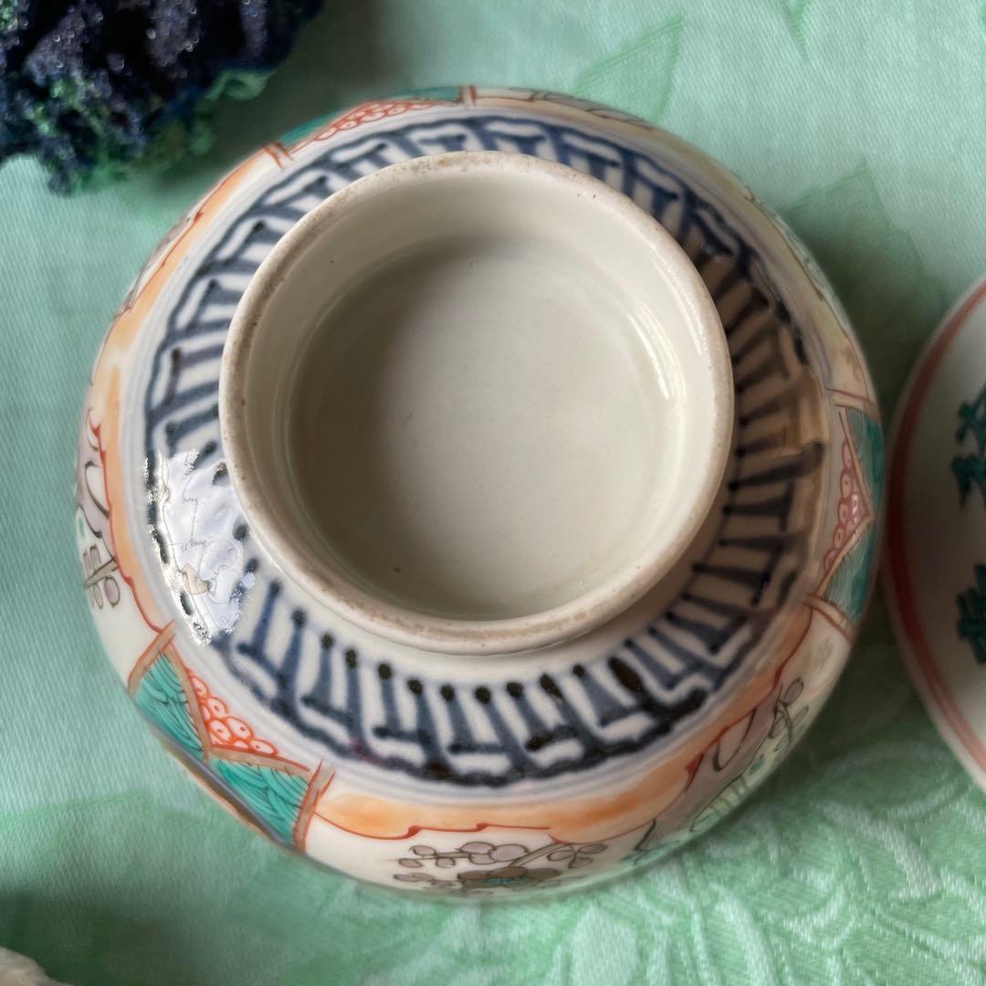 古伊万里　染付　鳳凰　龍　牡丹唐草　ご飯茶碗　4客