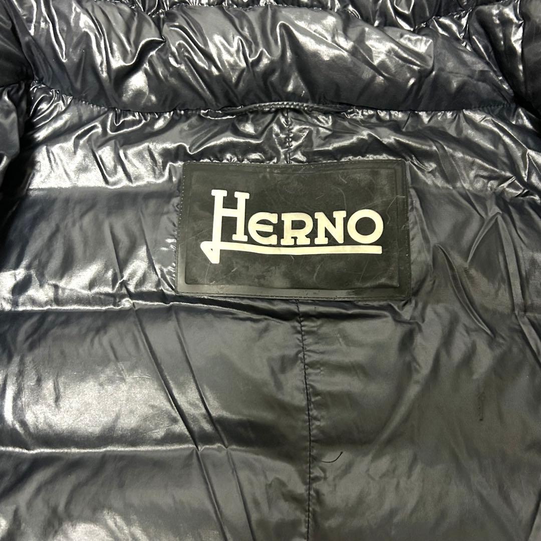 美品　HERNO ヘルノ　ダウンジャケット　ベルト　ファー付き　42 ネイビー