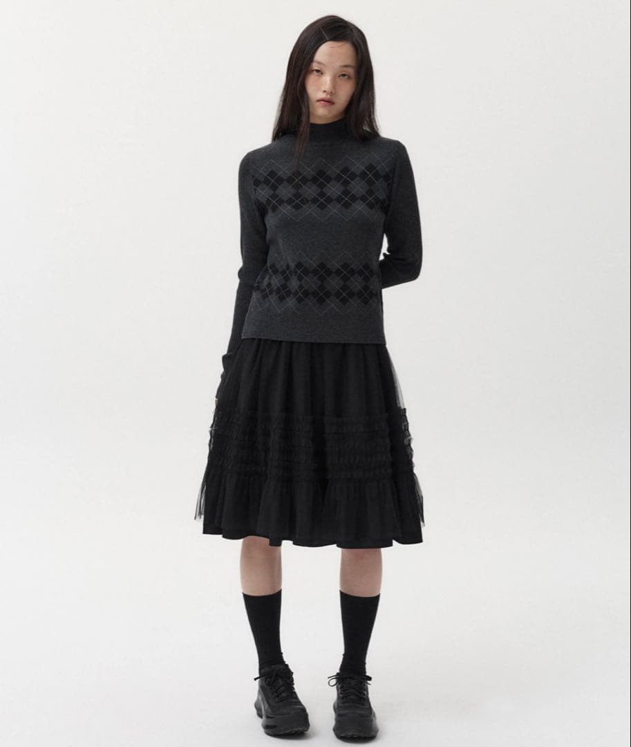 スカート OHESHIO LAYERED SHEER FRILL SKIRT BLACK