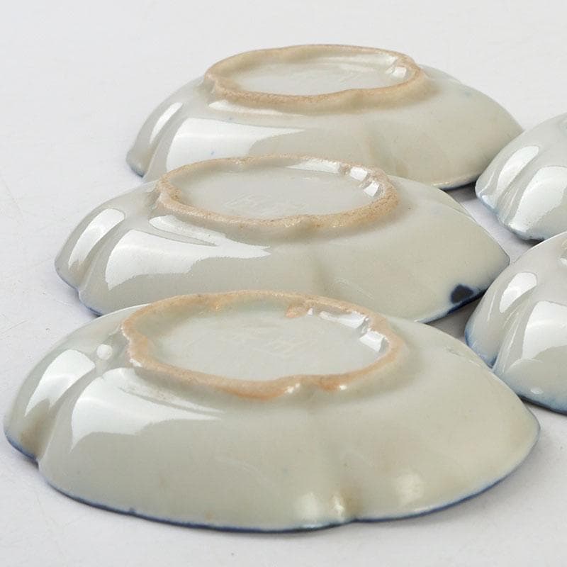 和食器　茶懐石　染付　花蝶文　手塩皿　六客　在銘　時代箱　V　9355